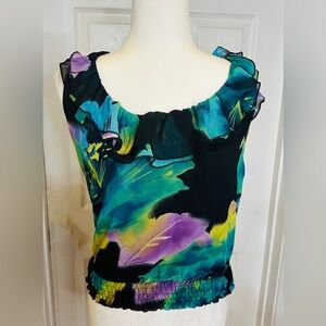 Grass Collecting summer tropical floral racer back sleeveless top blouse Small